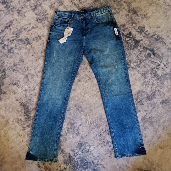 Karl Lagerfeld Paris Jeans Mens 32x31 KL65 Indigo Blue Distressed Stretch - Picture 1 of 8